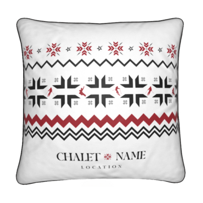 Custom Ski Themed Velvet Chalet Cushion with Snowflake and Skiers