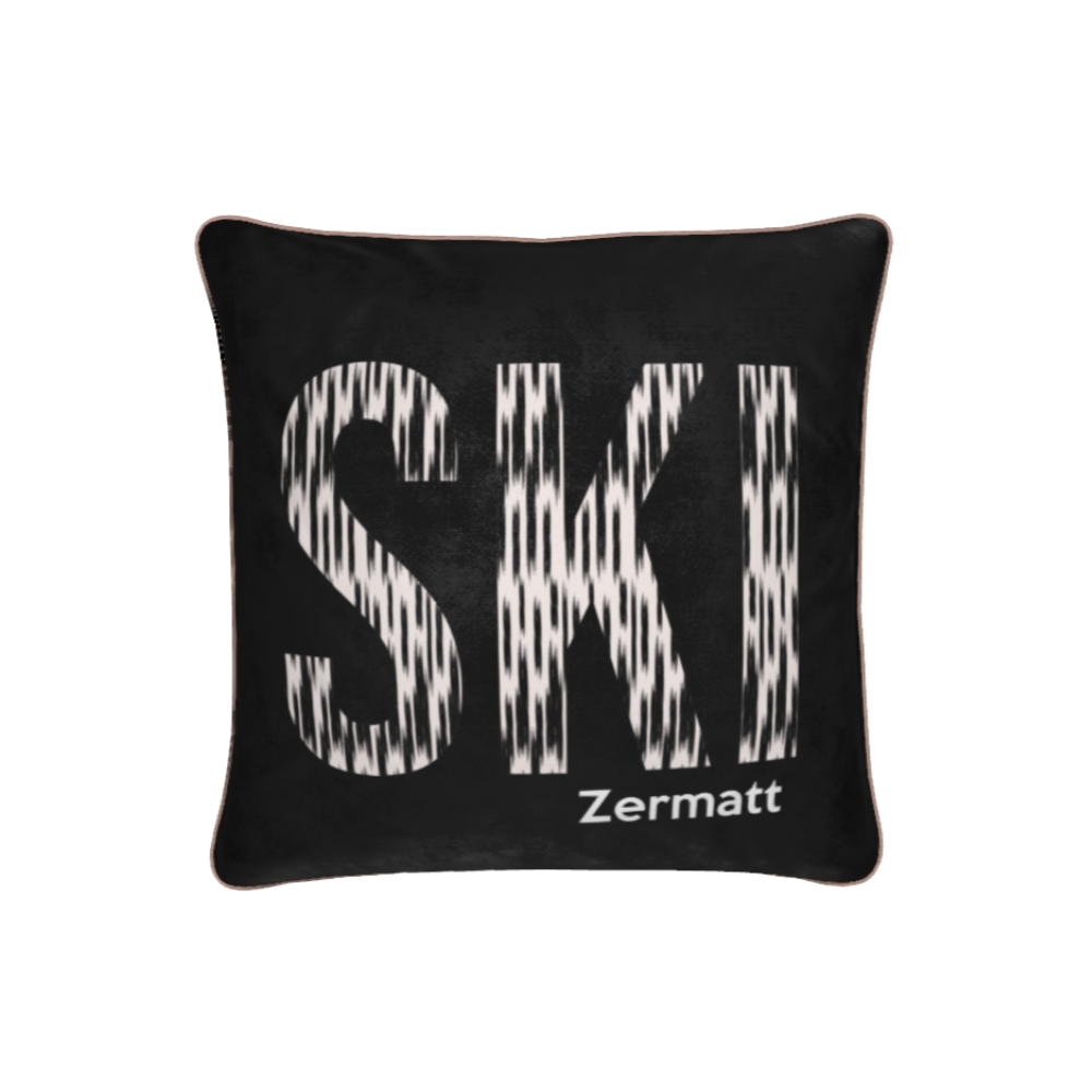 Coussin en velours doux de luxe sur le thème du ski à Zermatt, décoration de chalet 