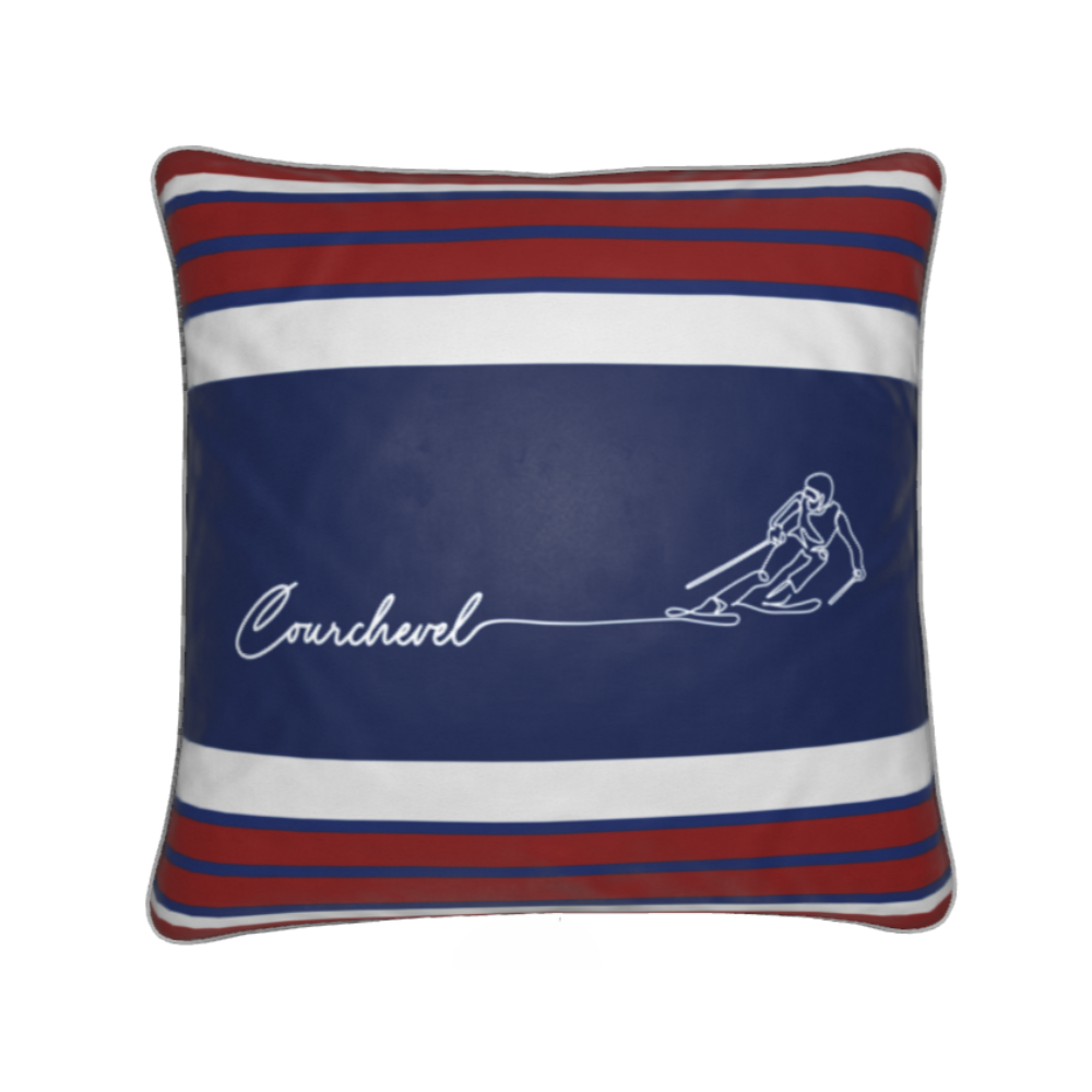 Courchevel Skier Sign Themed Soft Velvet Chalet Cushion