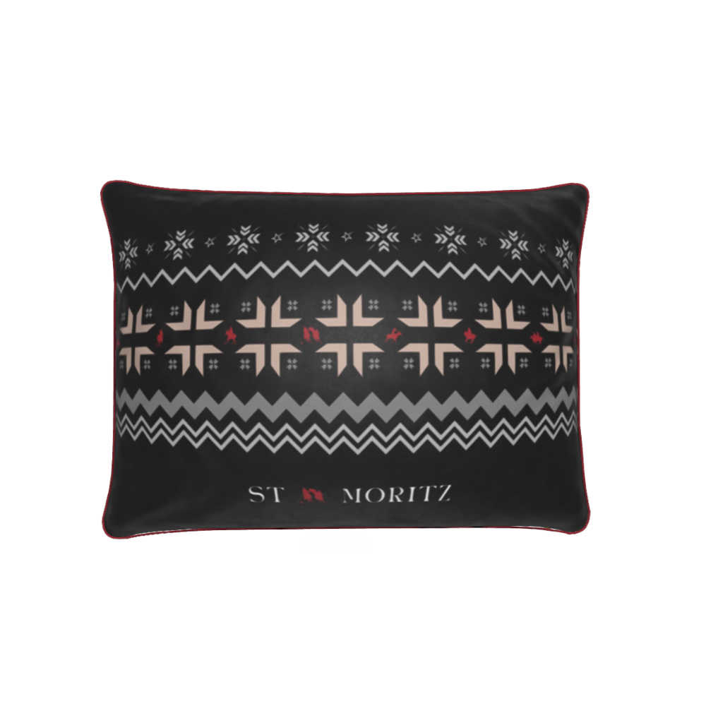St Moritz Snow Polo Black Velvet Cushion