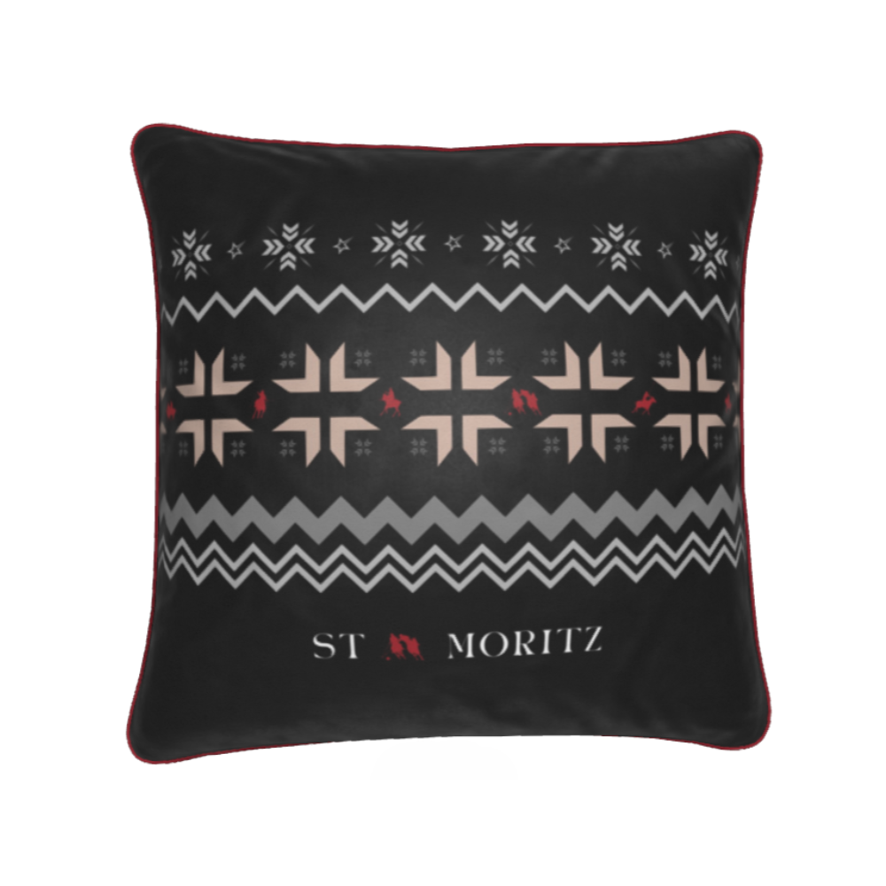 St Moritz Snow Polo Black Velvet Cushion