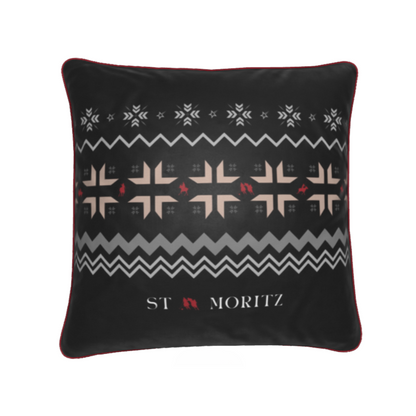 St Moritz Snow Polo Black Velvet Cushion