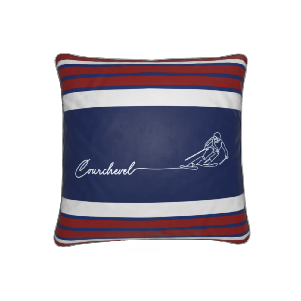 Courchevel Skier Sign Themed Soft Velvet Chalet Cushion