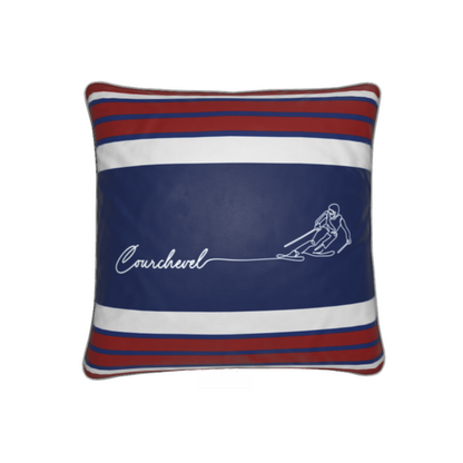 Courchevel Skier Sign Themed Soft Velvet Chalet Cushion