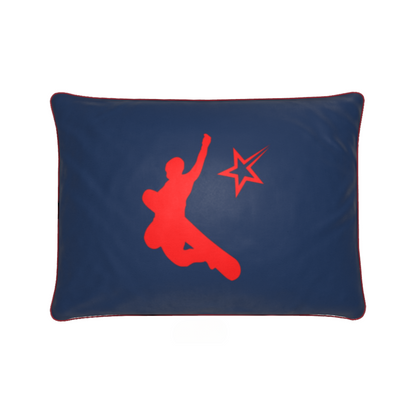 Chamonix Red and Blue Soft Velvet Chalet Cushion with Snowboarder