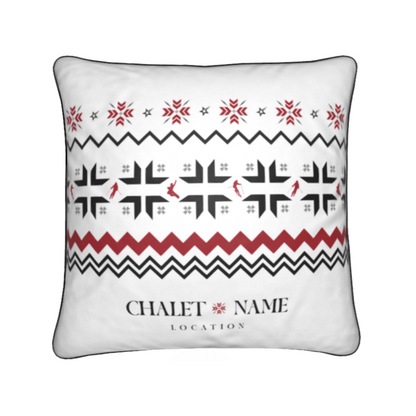 Custom Ski Themed Velvet Chalet Cushion with Snowflake and Skiers