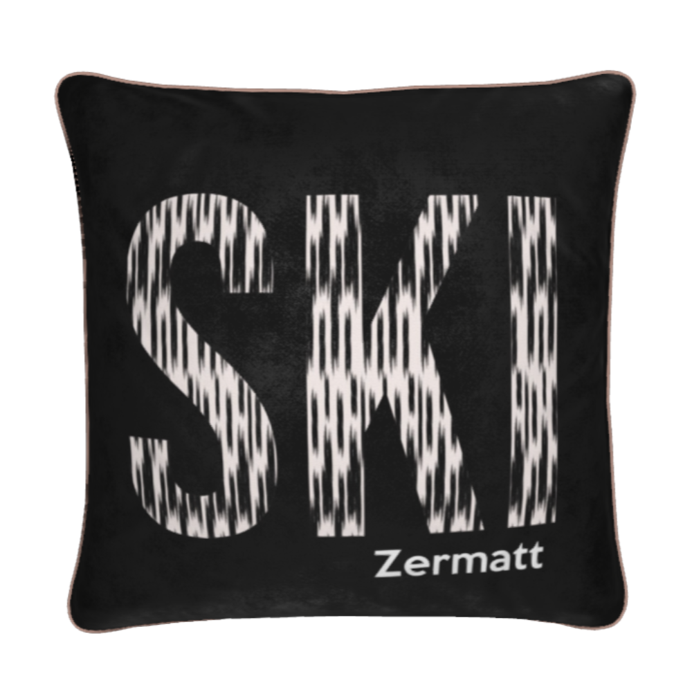 Coussin en velours doux de luxe sur le thème du ski à Zermatt, décoration de chalet 