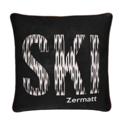 Coussin en velours doux de luxe sur le thème du ski à Zermatt, décoration de chalet 