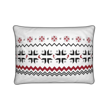 Ski Themed White, Red and Grey Soft Velvet Chalet Cushion featuring Snowflake and Skiers