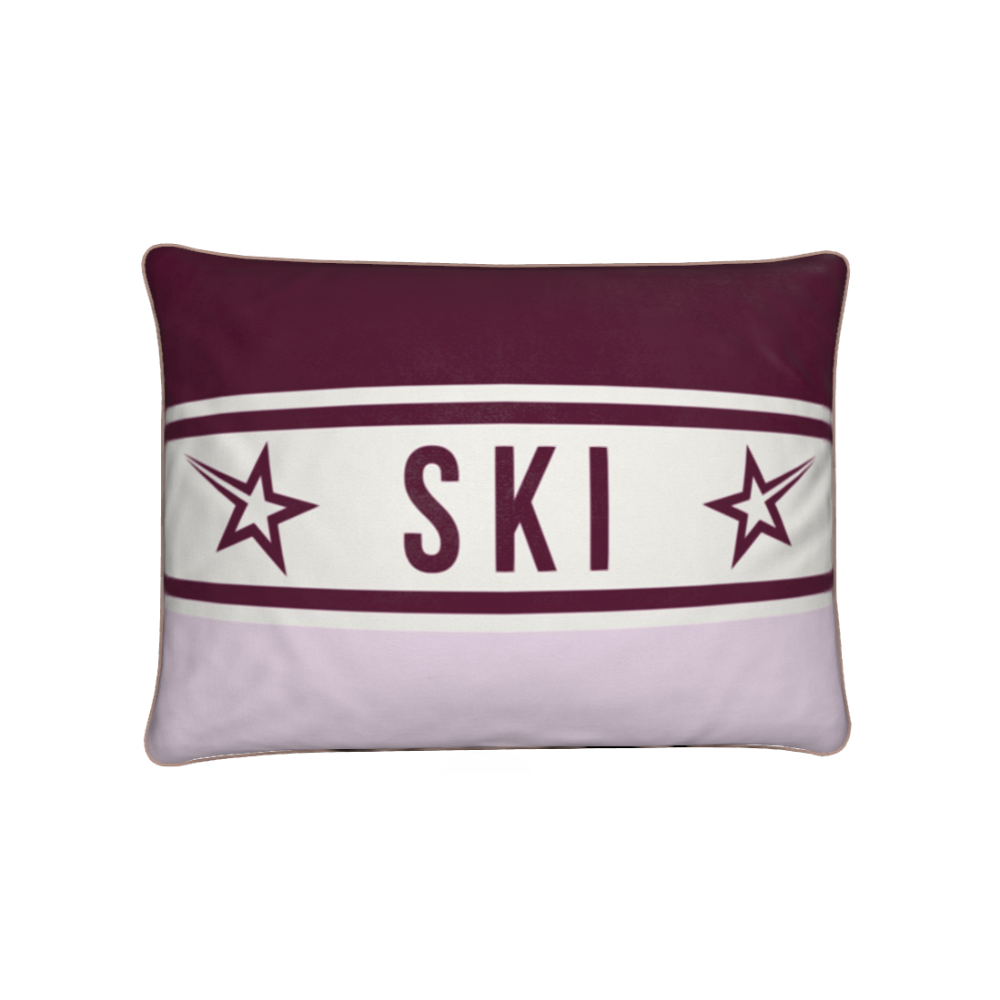 Ski Themed Velvet Pink and Burgundy Chalet Cushion