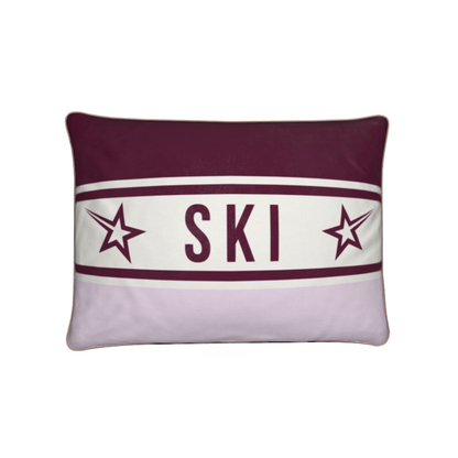 Ski Themed Velvet Pink and Burgundy Chalet Cushion