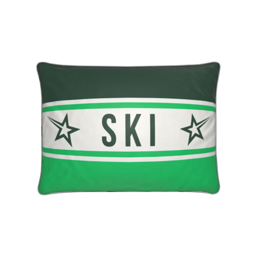 Ski Themed Velvet Cushion in Green