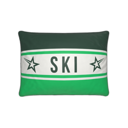 Ski Themed Velvet Cushion in Green
