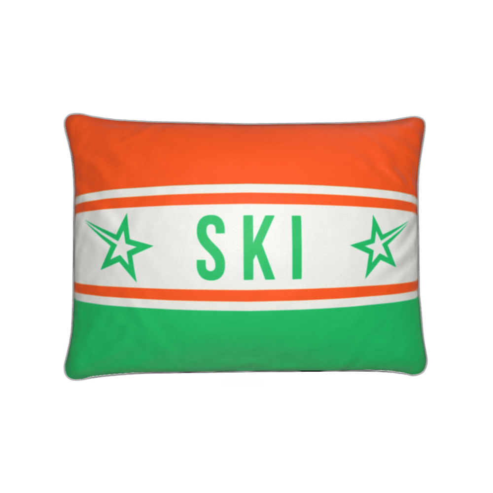 Ski Themed Soft Velvet Orange and Green Cushion