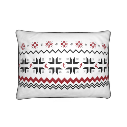 Ski Themed White, Red and Grey Soft Velvet Chalet Cushion featuring Snowflake and Skiers