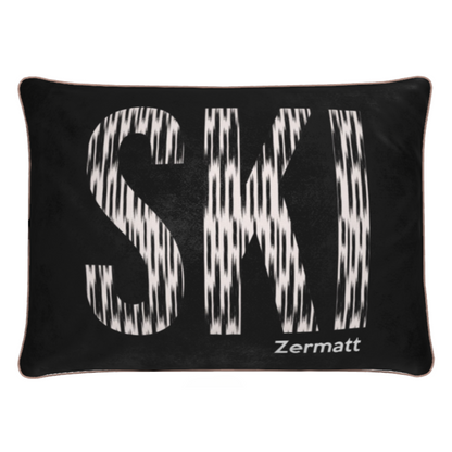 Coussin en velours doux de luxe sur le thème du ski à Zermatt, décoration de chalet 