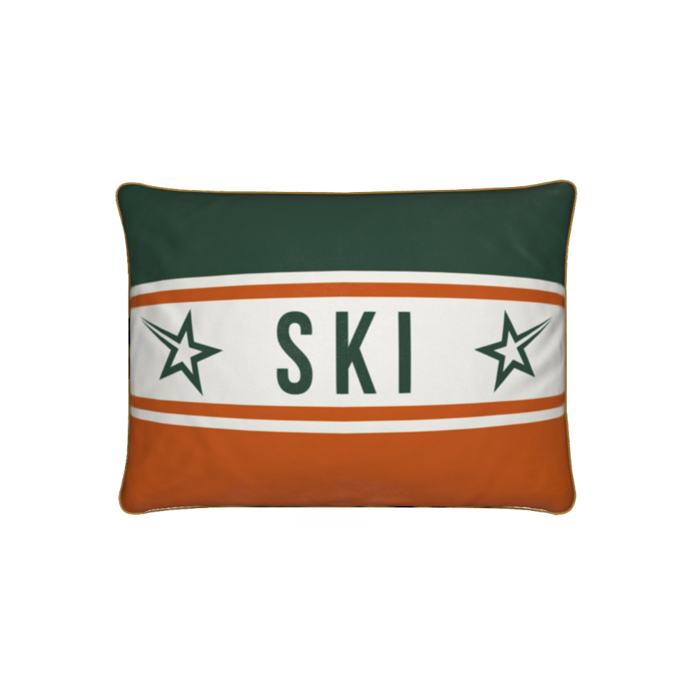Ski Themed Soft Velvet Orange and Green Cushion
