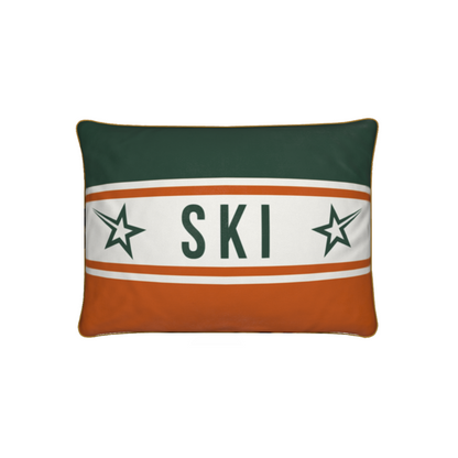 Ski Themed Soft Velvet Orange and Green Cushion