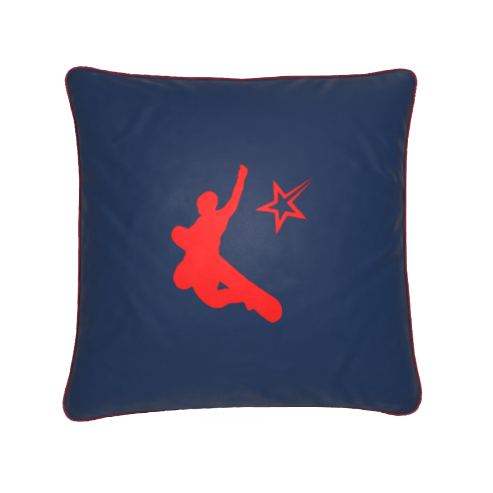Chamonix Red and Blue Soft Velvet Chalet Cushion with Snowboarder