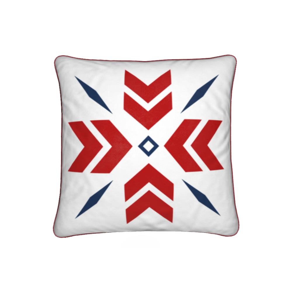Ski Themed Red White and Blue Snowflake Chalet Cushion