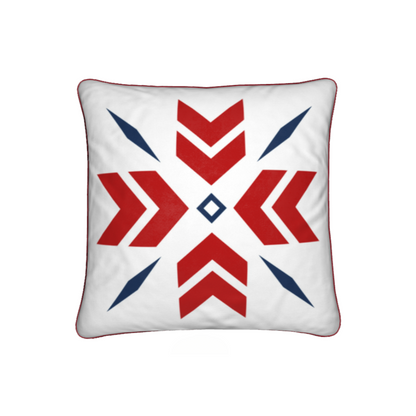 Ski Themed Red White and Blue Snowflake Chalet Cushion