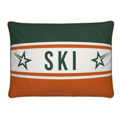 Ski Themed Soft Velvet Orange and Green Cushion