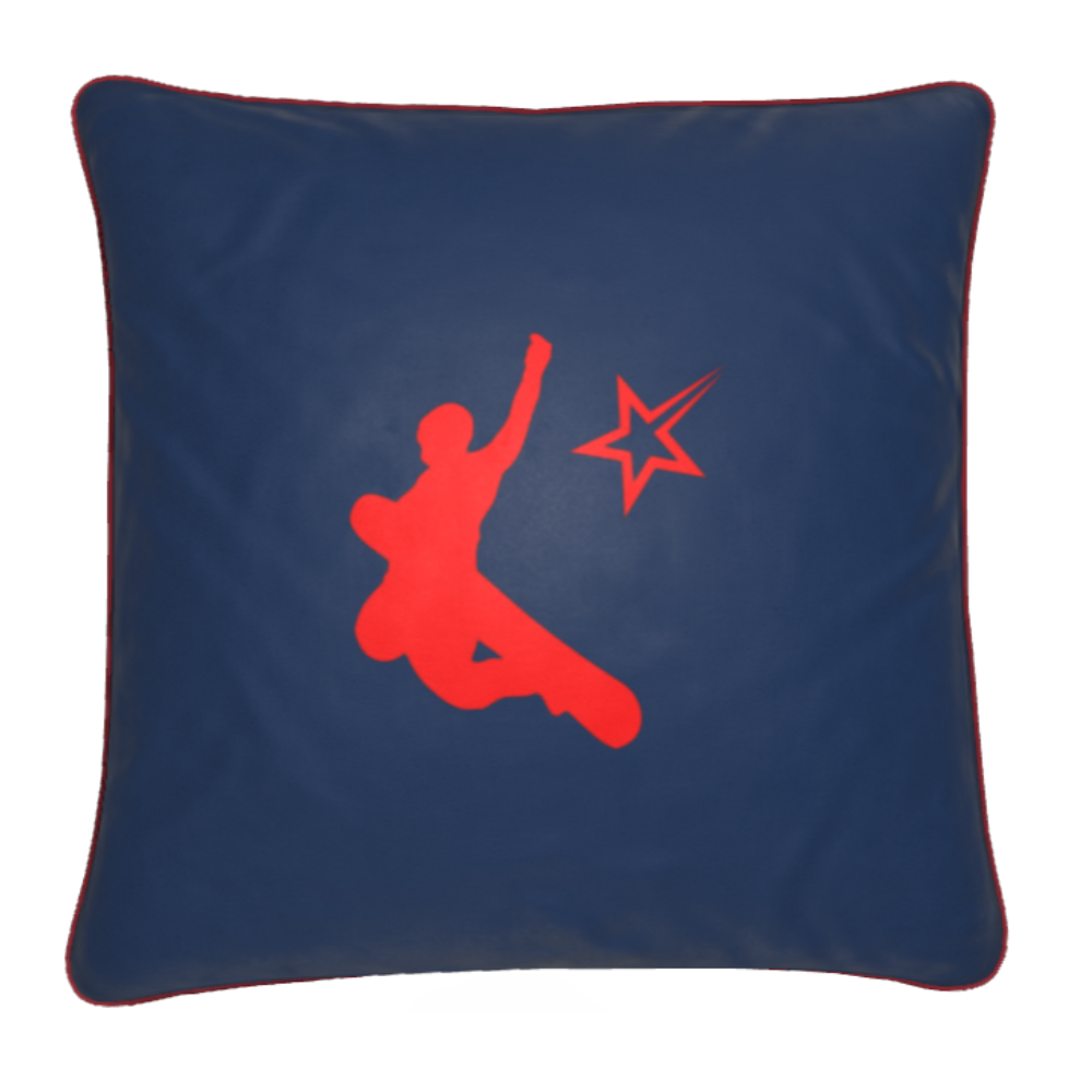 Chamonix Red and Blue Soft Velvet Chalet Cushion with Snowboarder