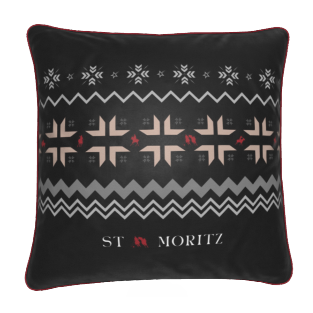 St Moritz Snow Polo Black Velvet Cushion
