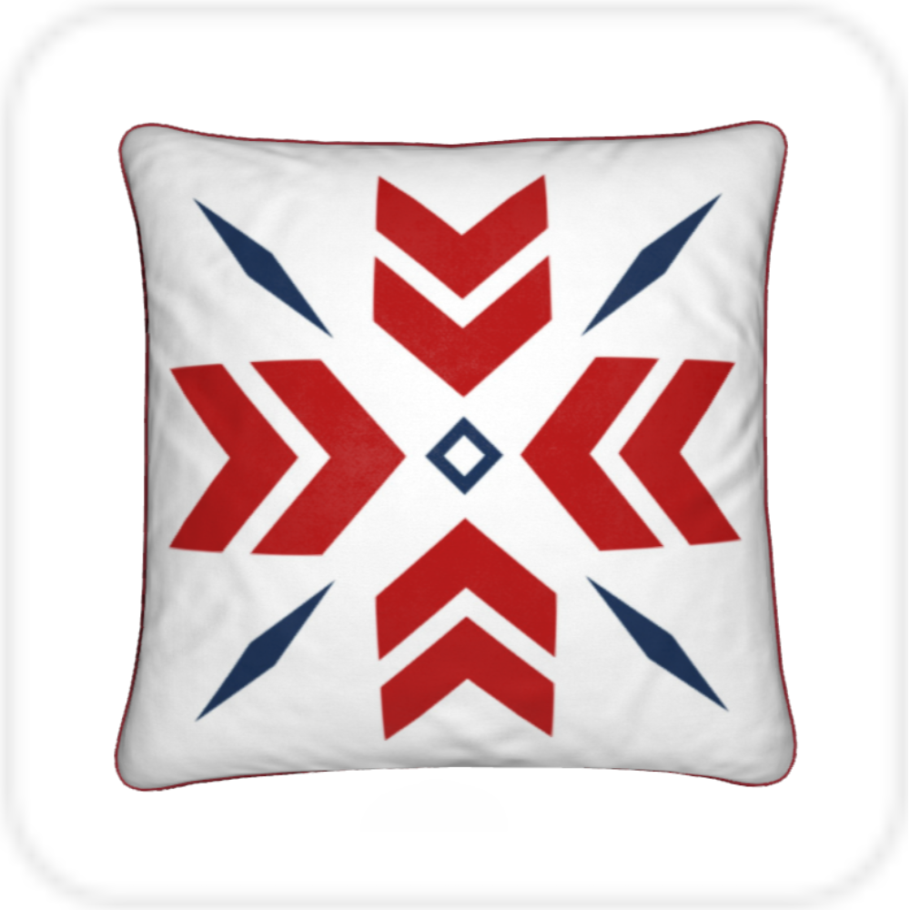 Ski Themed Red White and Blue Snowflake Chalet Cushion