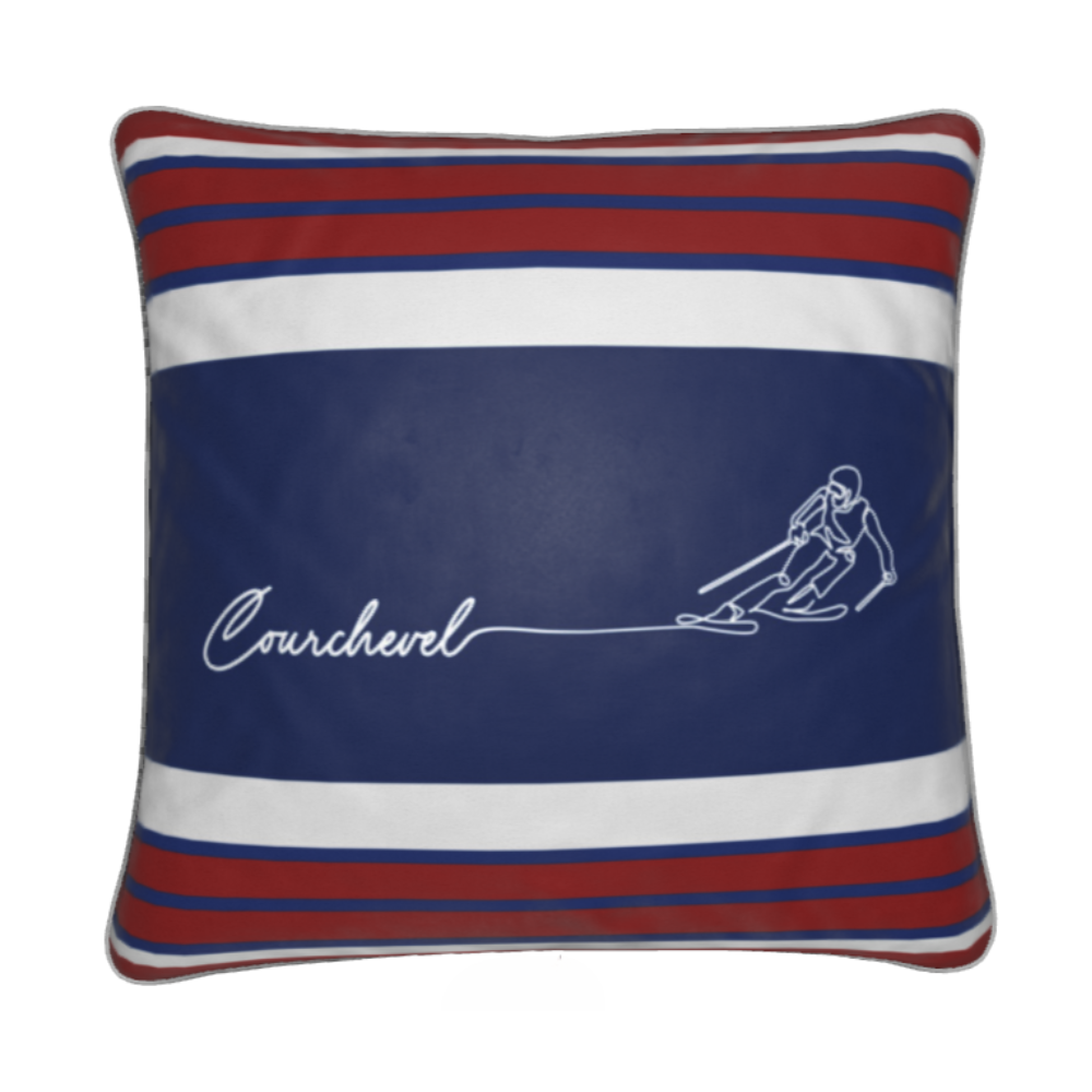 Courchevel Skier Sign Themed Soft Velvet Chalet Cushion