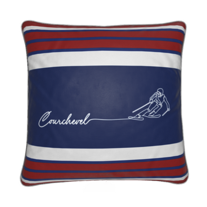 Courchevel Skier Sign Themed Soft Velvet Chalet Cushion