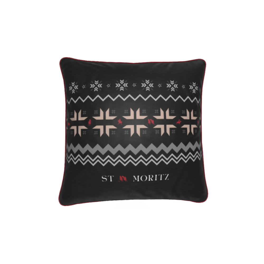 St Moritz Snow Polo Black Velvet Cushion