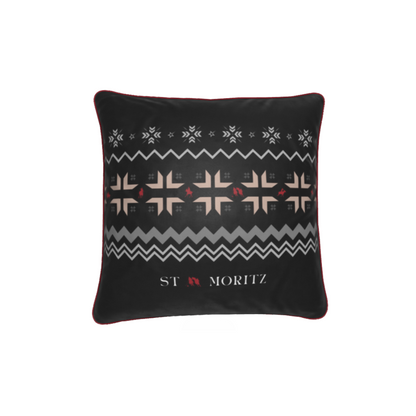 St Moritz Snow Polo Black Velvet Cushion