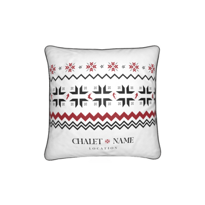 Custom Ski Themed Velvet Chalet Cushion with Snowflake and Skiers
