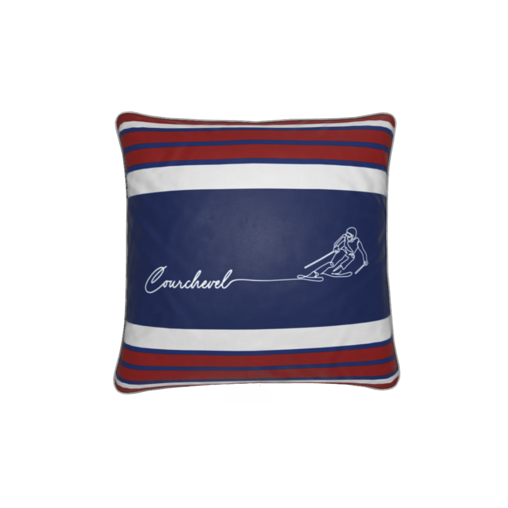 Courchevel Skier Sign Themed Soft Velvet Chalet Cushion