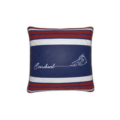 Courchevel Skier Sign Themed Soft Velvet Chalet Cushion