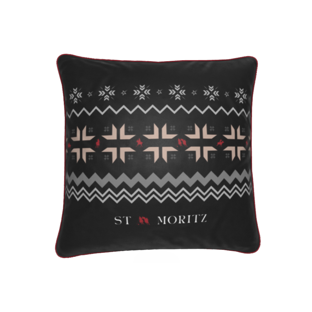 St Moritz Snow Polo Black Velvet Cushion