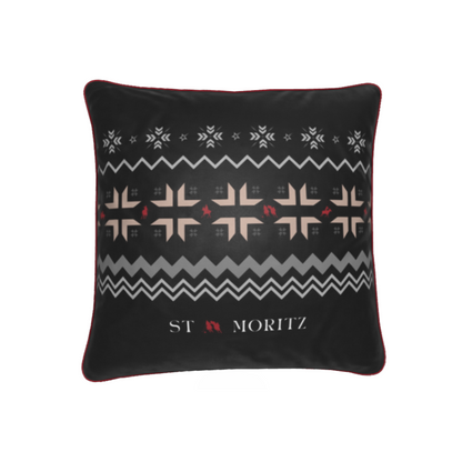 St Moritz Snow Polo Black Velvet Cushion