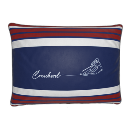 Courchevel Skier Sign Themed Soft Velvet Chalet Cushion