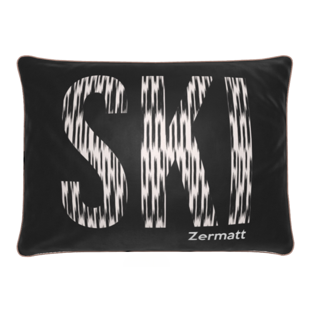 Coussin en velours doux de luxe sur le thème du ski à Zermatt, décoration de chalet 