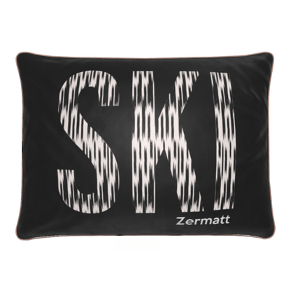 Coussin en velours doux de luxe sur le thème du ski à Zermatt, décoration de chalet 