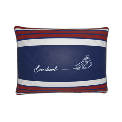 Courchevel Skier Sign Themed Soft Velvet Chalet Cushion