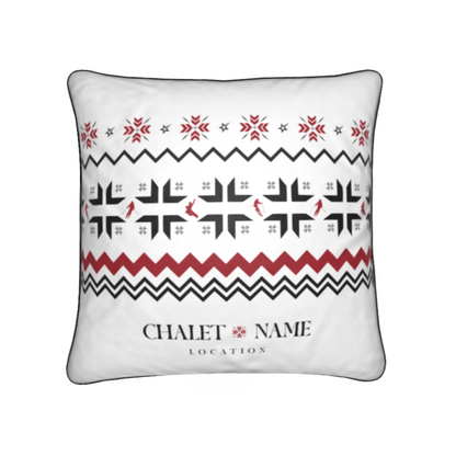 Custom Ski Themed Velvet Chalet Cushion with Snowflake and Skiers