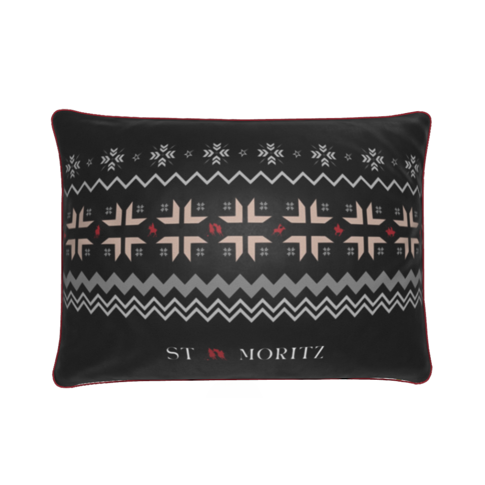 St Moritz Snow Polo Black Velvet Cushion