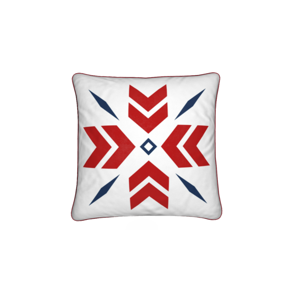 Ski Themed Red White and Blue Snowflake Chalet Cushion