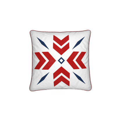 Ski Themed Red White and Blue Snowflake Chalet Cushion
