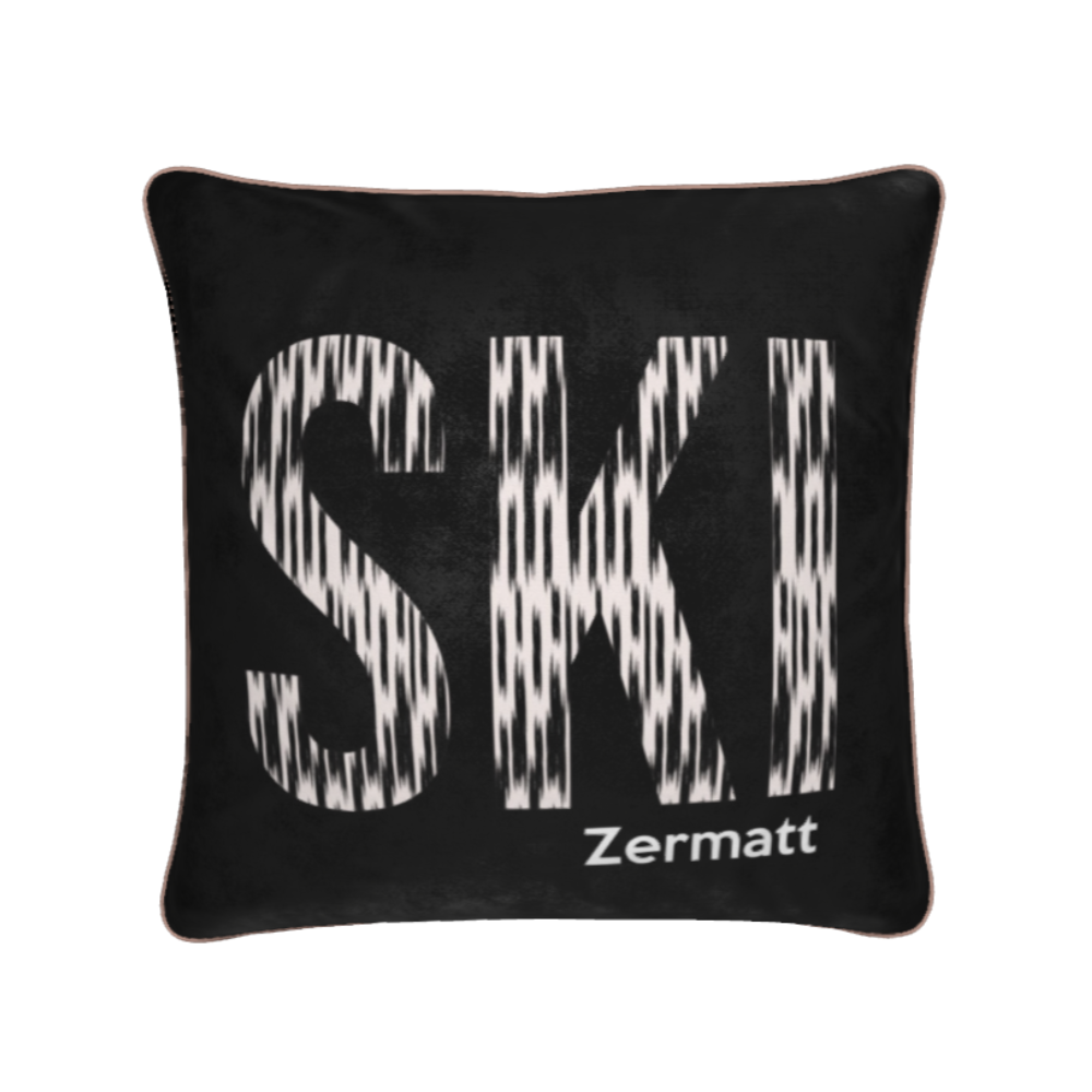 Coussin en velours doux de luxe sur le thème du ski à Zermatt, décoration de chalet 