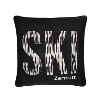 Coussin en velours doux de luxe sur le thème du ski à Zermatt, décoration de chalet 