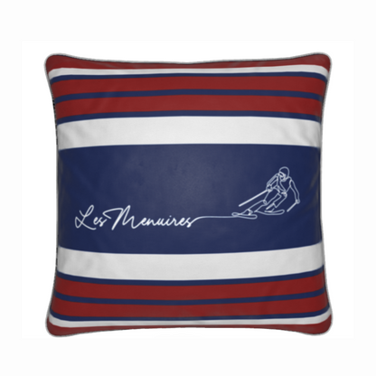 Les Menuires Skier Red, White and Blue Velvet Chalet Cushion