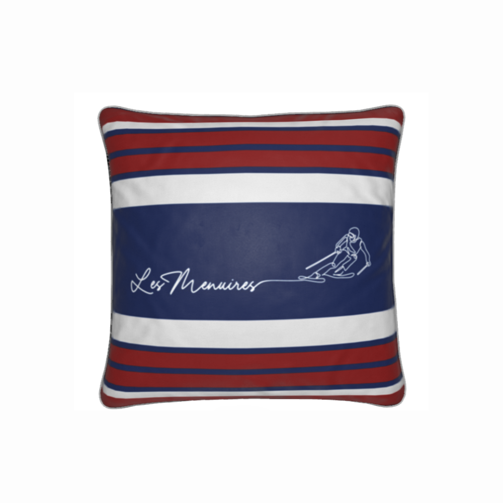 Les Menuires Skier Red, White and Blue Velvet Chalet Cushion